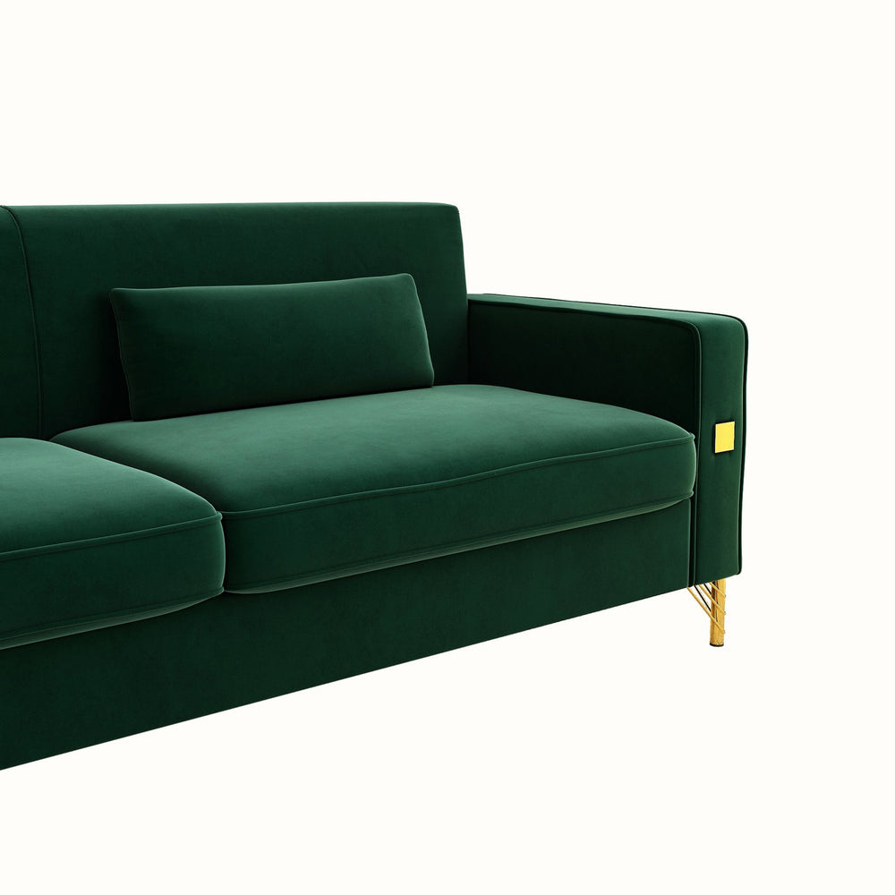 English Elm FX-P18-RG2(SOFA) Emerald Green Velvet Sofa with Gold Legs, Plush Removable Cushions & Modern Flair W57664704