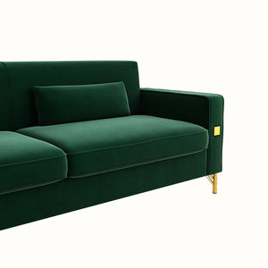 English Elm FX-P18-RG2(SOFA) Emerald Green Velvet Sofa with Gold Legs, Plush Removable Cushions & Modern Flair W57664704