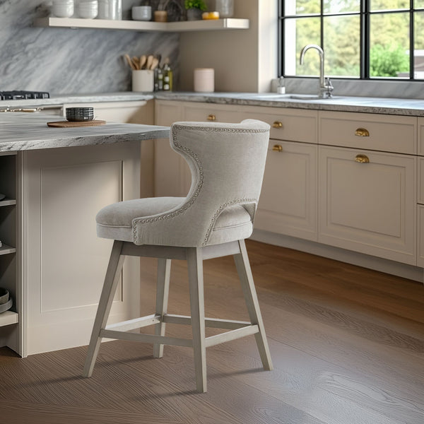 JLA Home Madison Park - 25.75" Swivel Counter Stool with Light-Grey Upholstery, Nailhead Trim, 360° Swivel & Farmhouse Charm MP104-0943