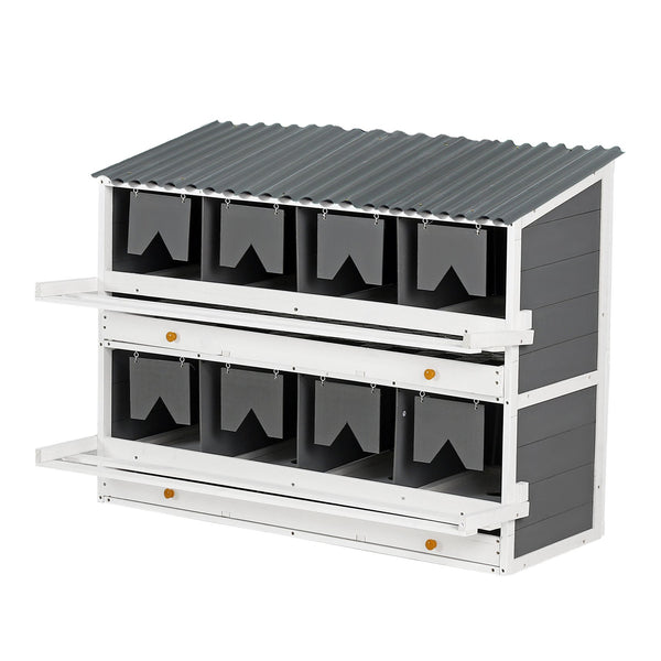 English Elm Nesting Box Pine Wood 8 Compartment Rollout Egg Collection Poultry Coop Unit W1850120022
