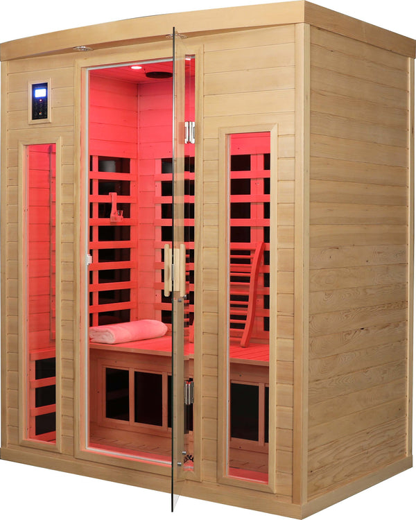 English Elm Low Emf Three-Person Far Infrared Sauna Room With Bluetooth Audio, Led Lighting & Custom Controls W1149P369613