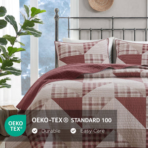 English Elm 3-piece Full Queen Quilt Set Knit Face Microfiber Reverse Farmhouse Bedroom Bedding B035P482963