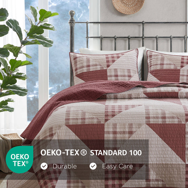English Elm 3-piece Full Queen Quilt Set Knit Face Microfiber Reverse Farmhouse Bedroom Bedding B035P482963