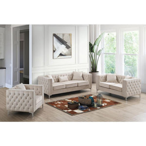 English Elm Glory Velvet Tufted Loveseat with Faux Diamond Buttons — Chic Compact 63"W Cozy Seating Appeal Ivory 33.5 L x 25.2 W x 21.3 H B078S00004
