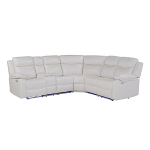 English Elm BLANCHE Plush Upholstered Left Arm Facing Sectional with Pillow-Top Arms, Manual Recline & Console Storage White 51.2 L x 33 W x 25.2 H B201S00381