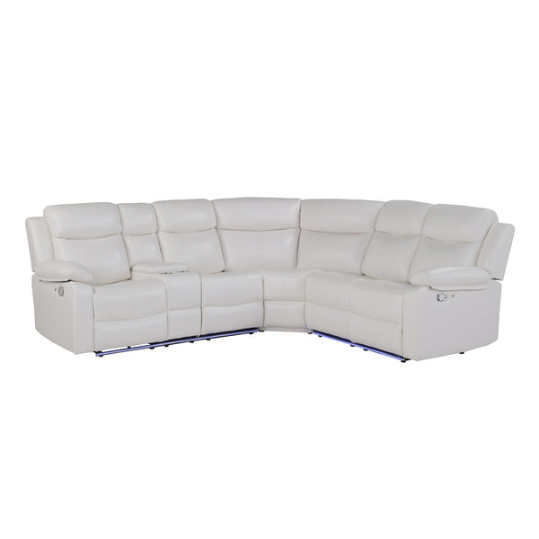 English Elm BLANCHE Plush Upholstered Left Arm Facing Sectional with Pillow-Top Arms, Manual Recline & Console Storage White 51.2 L x 33 W x 25.2 H B201S00381