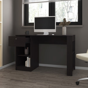 English Elm Menlo Desk with Drawer & Open Shelves, Black Engineered Wood Compact Office Desk for Small Spaces B092P254744