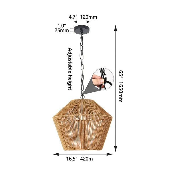 English Elm 17" Boho Hemp Rope Pendant Light - Handcrafted Farmhouse 4-Light Iron Fixture for Kitchen Island, Dining Room, Bedroom W1340P251924