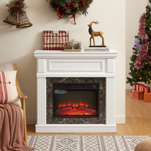 English Elm Only Mantel White 41.34"W x 14"D x 40"H — Smooth 3D-Design Mantel with Realistic Flame Effects, Classic Style W2275P389685