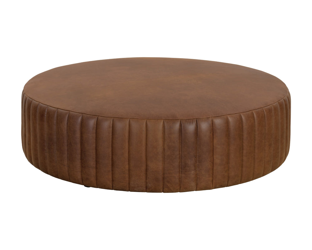 Sunpan Divano Ottoman - Luxurious Aged Cognac Leather With Unique Tufted Design For Timeless Elegance Brown Leather 111037