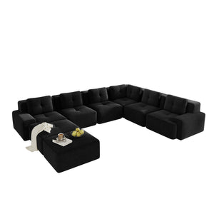 English Elm Modular Corduroy Sectional Sofa 6 Seat V Shaped Corner Couch with Ottomans Living Room Black W714S01587