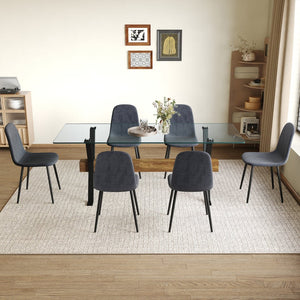 English Elm Table And Chair Set: Modern 79"X31.5" Glass Top With X-Shaped Metal Legs & 6 Dark Gray Linen Chairs W1151S03601-GIGA
