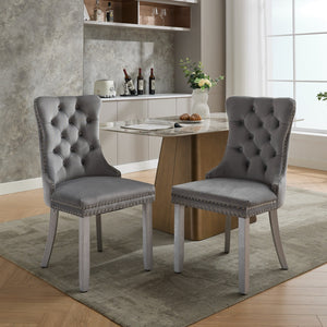 English Elm A&a Furniture Nikki Velvet Wingback Dining Chair Set with Nailhead Trim Solid Wood W1143P179490