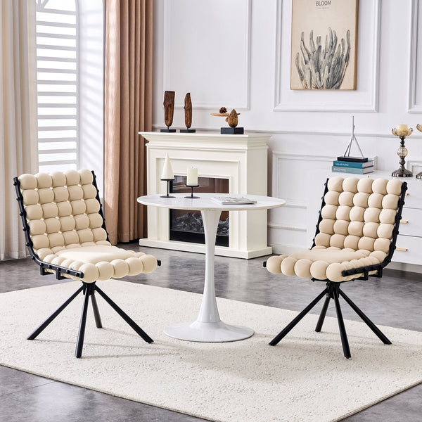 English Elm Set of 2 Dutch Velvet Bubble Backrest Dining Chairs with Sculptural Tufted Design Beige,Black W3875P370840