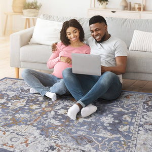 English Elm Loom Stylish 5X7 Blue Non-Shedding Area Rug – Stain Resistant, Kid & Pet Friendly For Any Room B335P289485