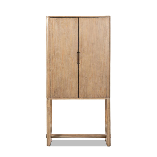 English Elm Nolan Tall Reclaimed Pine Bar Cabinet with Wine Storage for Dining or Living Rooms B2719P485501