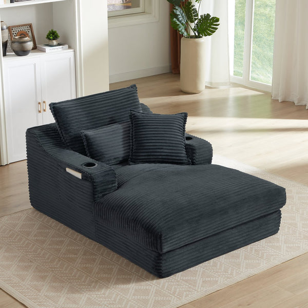 English Elm 47.24 Plush modern compression sofa with S-curve arms, cup holders, cotton lumbar pillow and deep seat comfort Dark Gray W3396P373315