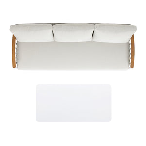 English Elm Jennifer Taylor Home - Calarono Teak & Aluminum 2pc Outdoor Sofa + Coffee Table Set in Sand Dune Chenille — Durable, UV‑Resistant Comfort and Modern Slatted Design B2719P320845