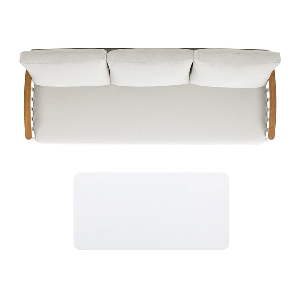 English Elm Jennifer Taylor Home - Calarono Teak & Aluminum 2pc Outdoor Sofa + Coffee Table Set in Sand Dune Chenille — Durable, UV‑Resistant Comfort and Modern Slatted Design B2719P320845