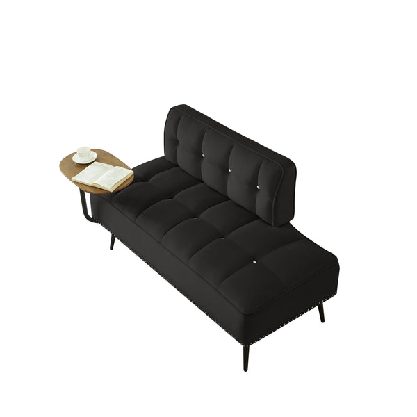English Elm 54-inch Velvet Tufted Loveseat with Rotating Tray Table Nailhead Trim Compact Seating Black W1359P438325