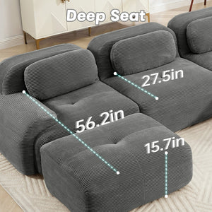 English Elm L-shaped Modular Corduroy Sectional Sofa Ergonomic Low Profile Living Room Seating Grey W714S01267