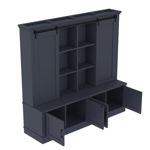 English Elm The Industrial Barn Door Entryway Cabinet with Sliding Rails and 12 Storage Compartments Blue W1580S00272