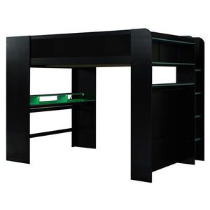 English Elm Full Size Gaming Bunk Bed with Rgb Lighting Integrated Desk Wardrobe and Storage Blue LT100266AAC