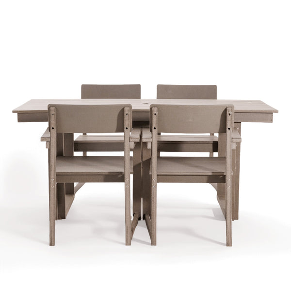 English Elm 5-Piece Hdpe Outdoor Dining Set For 4 – Stylish, Weather-Resistant Dining Table With Umbrella Hole & Ergonomic Chairs W3566S00017