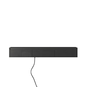English Elm Floating Wall TV Stand with LED Touch Light, High-Gloss Black Cabinet, 3 Plugs 2 USB Ports, Cord Management W1321P176417