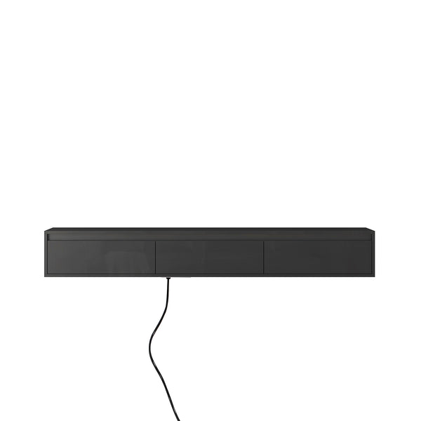 English Elm Floating Wall TV Stand with LED Touch Light, High-Gloss Black Cabinet, 3 Plugs 2 USB Ports, Cord Management W1321P176417