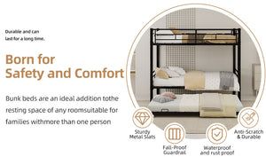 English Elm Heavy-duty Metal Twin over Twin Bunk Bed Black – Rust-Resistant Steel, Safety Rail, Non-Slip Ladder W1935P294225