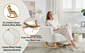 English Elm Christopher Knight Home® - Accent Rocking Chair In Cream White Teddy Velvet - Luxurious Comfort, Ergonomic Support & Style! N765P263906W