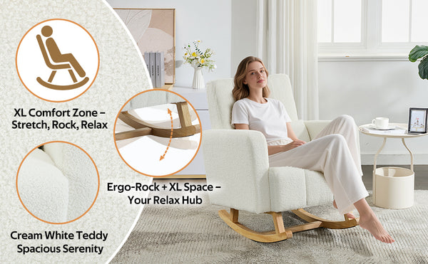 English Elm Christopher Knight Home® - Accent Rocking Chair In Cream White Teddy Velvet - Luxurious Comfort, Ergonomic Support & Style! N765P263906W