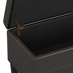 English Elm Afton Upholstered Storage Ottoman Bench in Midnight Faux Leather with Lift-Top Storage & Hinge Safety Dark Brown B136P159231