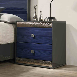 English Elm Glam Two Drawer Nightstand with Chrome Molding Rubberwood Build for Stylish Bedrooms B2741P435900