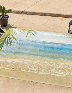 Unique Loom Outdoor Coastal Provincetown Machine Made Scenery Rug Multi, Blue/Green/Olive/Yellow/Light Green/Light Blue/Beige 5' 4" x 6' 1"