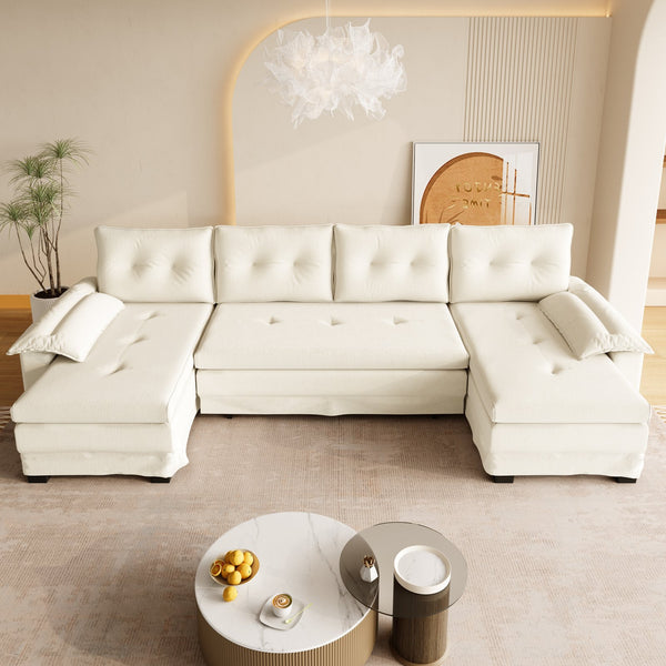 English Elm 109.5" Oversized U-shaped Sectional Sleeper Chenille Modular Sofa with Usb Ports Beige+White W1885S00438