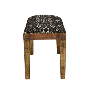 English Elm Fabric Mango Wood Accent Bench with Black & White Geometric Upholstery, Nailhead Trim, Rustic Style B016P381254