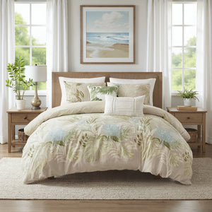English Elm 5-piece Cotton Dobby Botanical Duvet Set with Embroidered Coastal Throw Pillows B035P463275