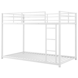 English Elm Twin Over Twin Metal Bunk Bed Low Profile with Full Guardrail Ladder Quiet Steel Frame Sturdy Support White MF285535AAK