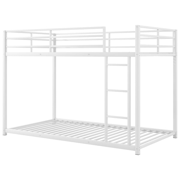 English Elm Twin Over Twin Metal Bunk Bed Low Profile with Full Guardrail Ladder Quiet Steel Frame Sturdy Support White MF285535AAK