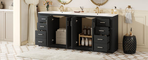English Elm 72'' Bathroom Vanity With Ceramic Sink - Solid Wood Freestanding Storage Cabinet & Soft-Close Drawers N710SS00015B