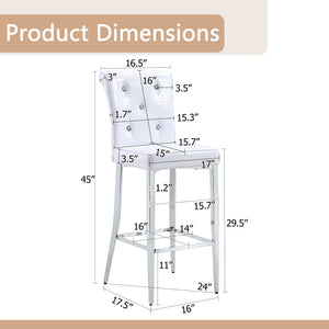 English Elm A Set of 2 Crocodile Embossed Pvc Barstools with Crystal Clasp Detail for Home Bars White W3875P383095