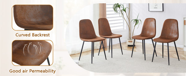 English Elm Table and Chair Set Seating Six with Marble Mdf Top Brown Fabric Upholstered Seats W1151S03914