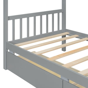 English Elm Twin House Bed Solid Pine Kids Cottage Frame with Storage Drawers Imaginative Room Gray N708P309245E