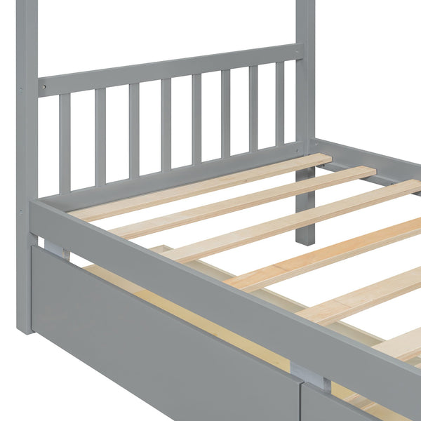 English Elm Twin House Bed Solid Pine Kids Cottage Frame with Storage Drawers Imaginative Room Gray N708P309245E
