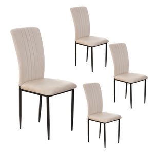 English Elm Dining Chair Set of 4 Velvet Upholstered Curved Back with Powder Coated Metal Legs Beige W3851P407823