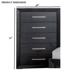 English Elm 1pc Chest Transitional Weathered Finish 5-Drawer Tall Dresser with Dentil Molding and Metal Knobs Black 39 L x 20 W x 54 H B2741P372707