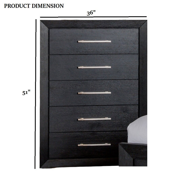 English Elm 1pc Chest Transitional Weathered Finish 5-Drawer Tall Dresser with Dentil Molding and Metal Knobs Black 39 L x 20 W x 54 H B2741P372707