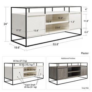 English Elm Camley Industrial Media Console with Fluted Glass Panels and Open Component Shelving B2733P444609